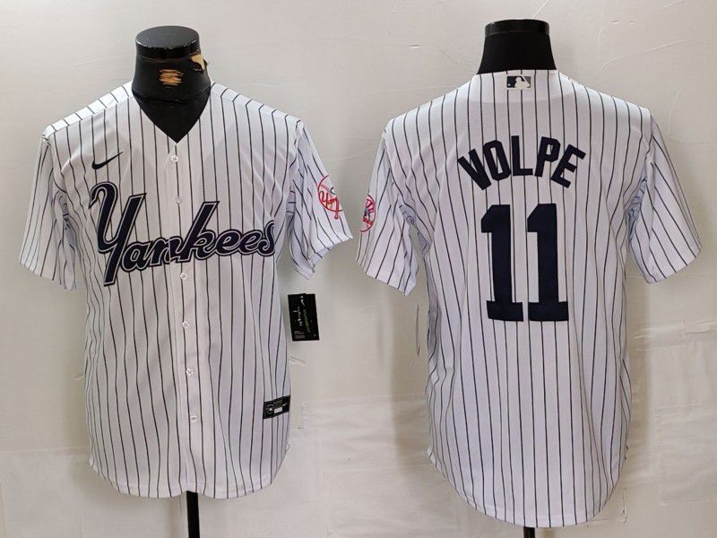 Men New York Yankees #11 Volpe White stripe Three generations of joint names Nike 2024 MLB Jersey style 3